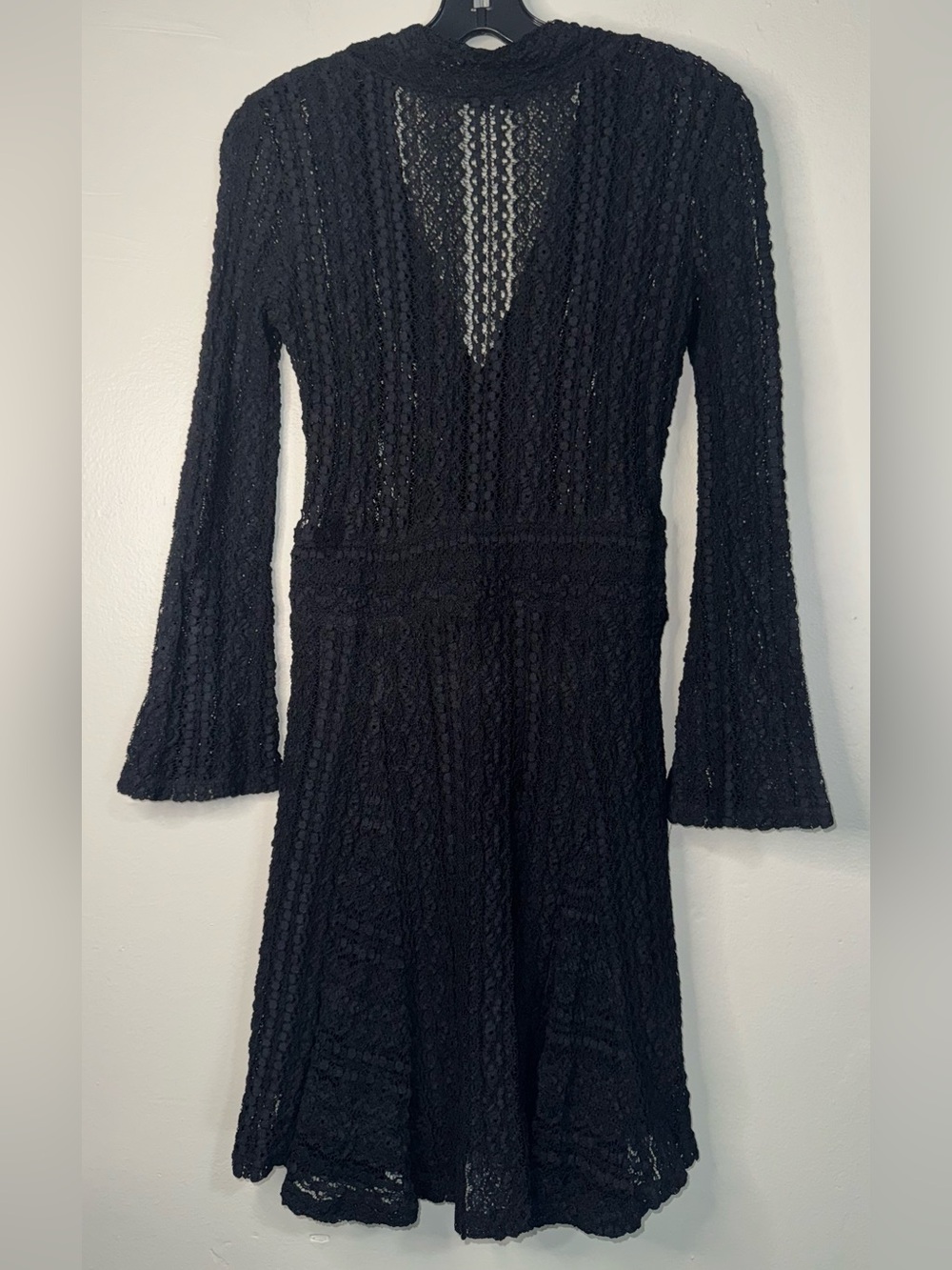 IRO Black Lace V-Neck Long Sleeve Fit-and-Flare Dress - Picture 12 of 16